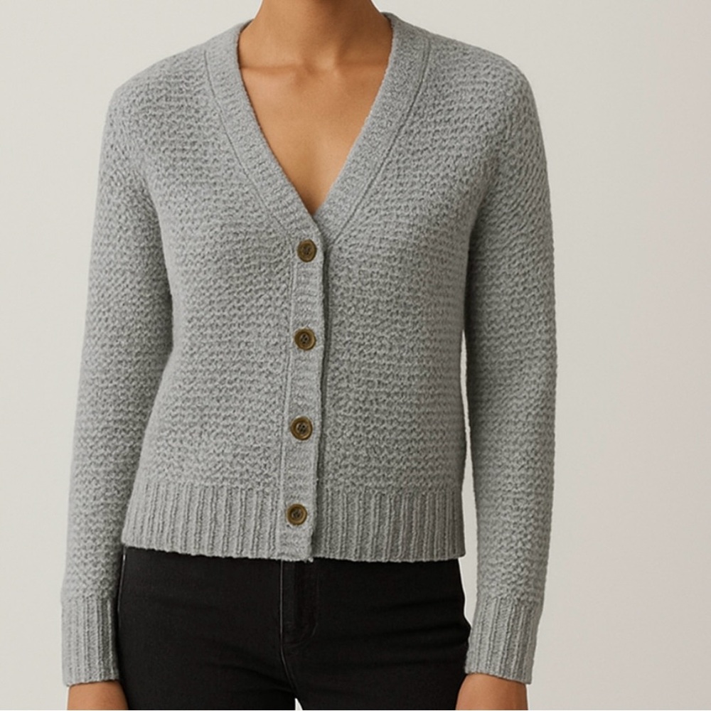 Madewell Sweater Womens Size XXS Beige Cropped Cardigan V Neck Cable Knit Button